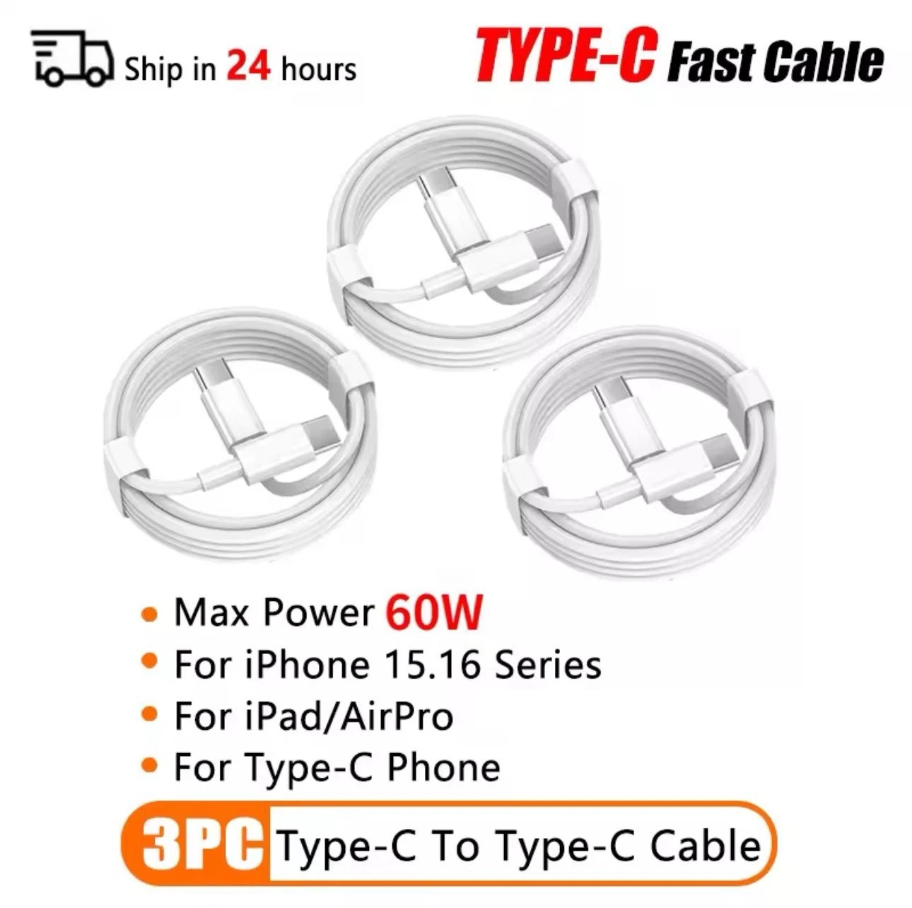 3x USB-C to USB-C Charging Cable Fast Phone Charger Type-C Long Lead 1m 2m UK